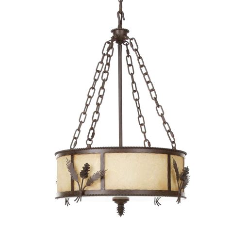 Great for use on a deck, garage, patio, porch or above a doorway to add curb appeal and safety. Hampton Bay Lodge Collection 3-Light Weathered-Spruce Hanging Multi-Light Pendant-17183 - The ...