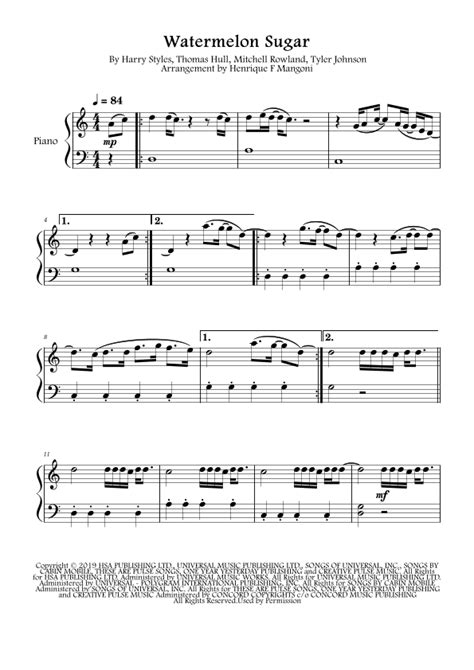 Watermelon Sugar Arr Henrique F Mangoni By Harry Styles Sheet Music For Easy Piano At Sheet