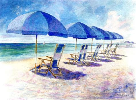 Beach Umbrellas By Andrew King Beach Umbrella Art Beach Watercolor