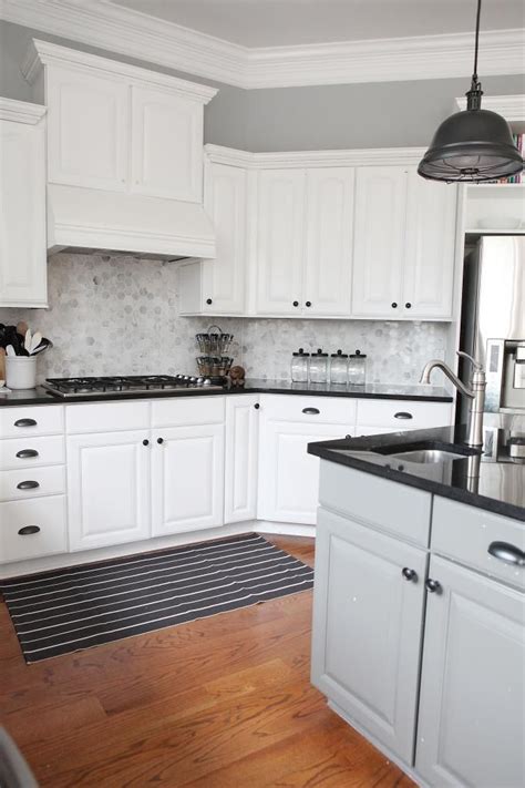 White Kitchen Black Counters And Marble Hexagon Backsplash Kitchen