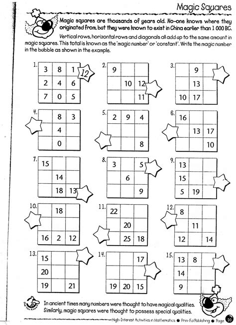 Magic Square 3x3 Worksheet With Answers Pauline Carls 3rd Grade Math