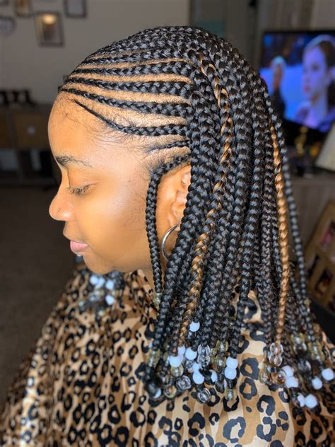Tribal Braids With Box Braids And Beads On The Ends Ghana Braids