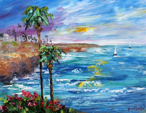 Sunset Cliffs Painting Original Oil Abstract Palette Knife