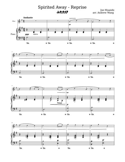 Spirited Away Reprise Sheet Music For Piano Oboe Solo Download And Print In Pdf Or Midi