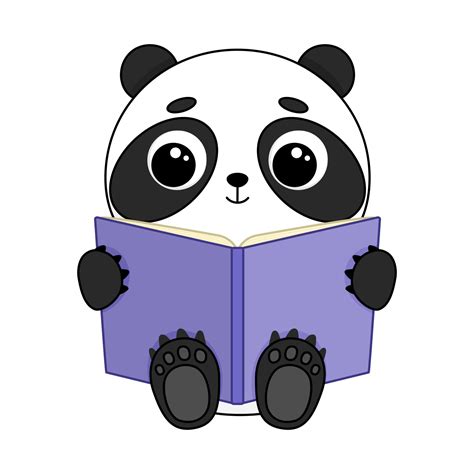 Cute Cartoon Panda Reading Book Isolated On White Background Vector