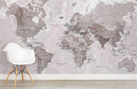 Neutral Color World Map Wallpaper Mural Hovia Wallpaper Bedroom