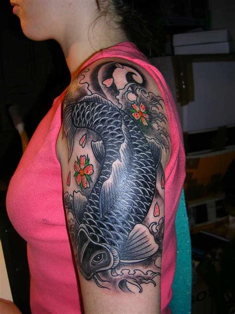 Black Koi Fish Tattoo On Half Sleeve For Girls Tattooimagesbiz