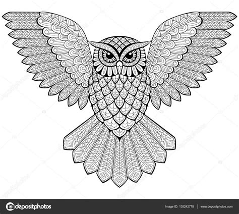 Vliegende uil in zentangle stijl. Volwassen antistressprogramma
