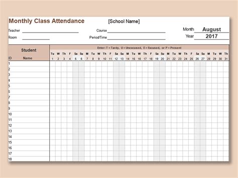 Excel Of Monthly Class Attendance Trackingxlsx Wps Free Templates