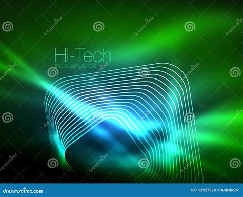 Neon Glowing Outline Squares In Dark Stock Vector Illustration Of