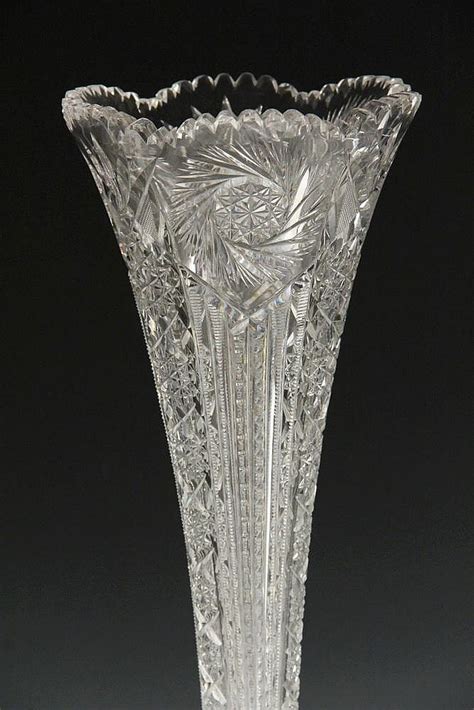 Large Cut Glass Vase American Brilliant Cut Crystal Trumpe
