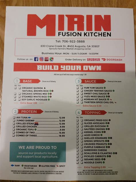 Menu At Mirin Fusion Kitchen In Augusta Restaurant Augusta