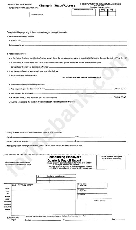 Form Jfs 66112a Change In Statusaddress And Reimbursing Employers