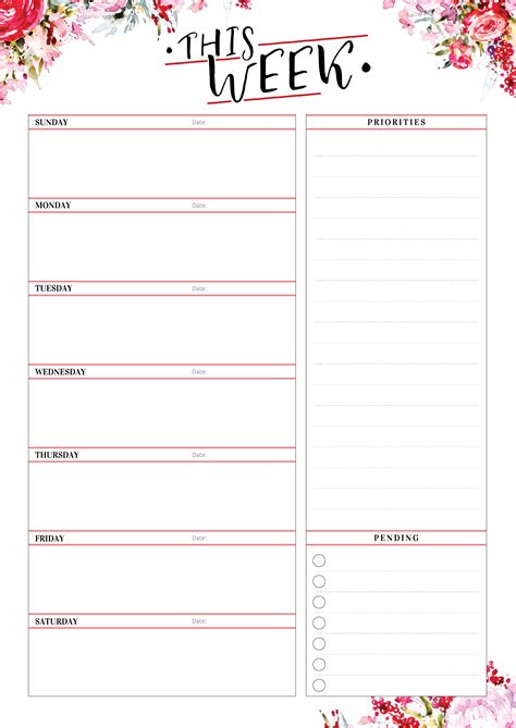 Free Printable Weekly Planner With Priorities Pdf Download Free