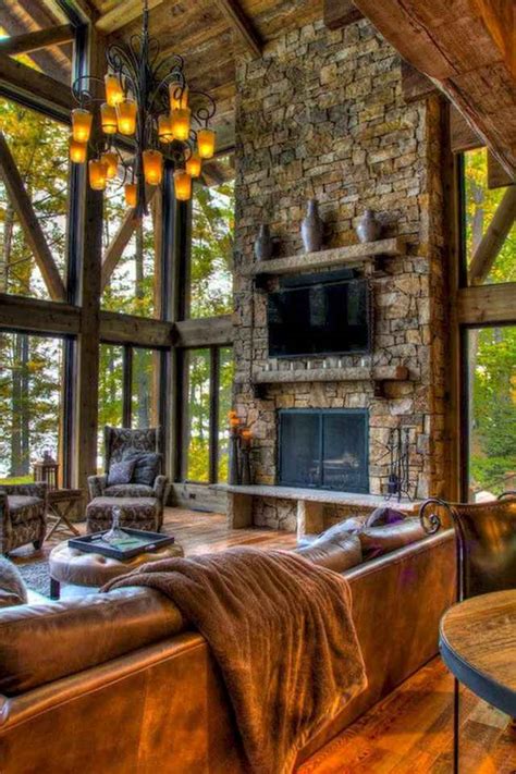 60 Stunning Log Cabin Homes Fireplace Design Ideas