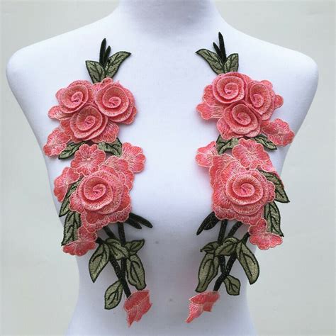 1 Pair Rose Flower Embroidery Sew On Patch Cloth Floral Collar Garment Applique 884885368819 Ebay