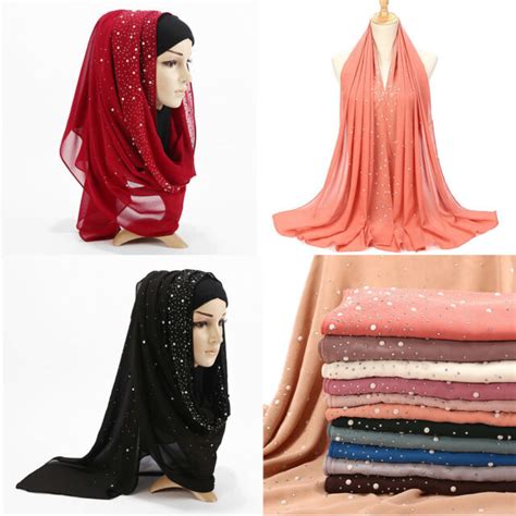 ladies fancy sparkly pearl chiffon scarf islamic muslim hijab wrap shawl scarves ebay