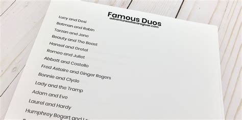 Check spelling or type a new query. Alzheimer's Activity - Famous Duos Game Free Printable
