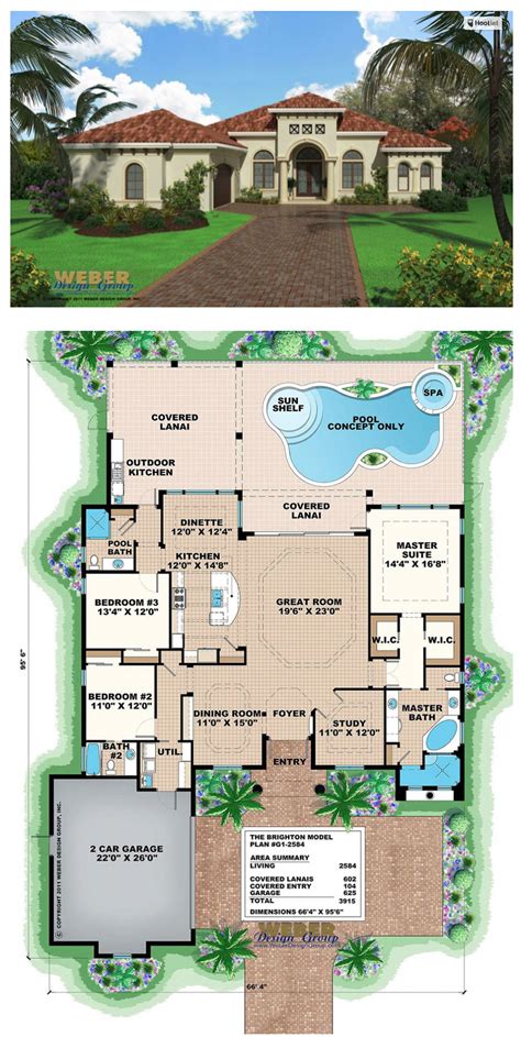 This Single Story Mediterranean Home Plan With A Great Room Layout Is
