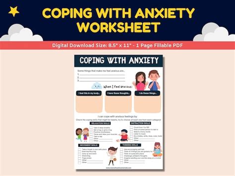 Anxiety Coping Skills Fillable Worksheet Kids Children Etsy Australia
