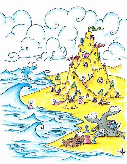 Sand Castle Sea Cartoon Beach Creatures Drawings