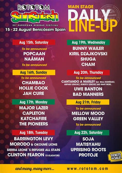 The pukkelpop 2015 lineup is out and pukkelpop 2015 tickets are below! Rototom Sunsplash 2015 - Main Stage Line Up - Bongo Roots
