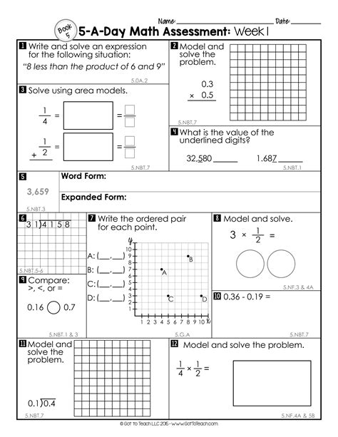 5th Grade Weekly Math Assessments • Teacher Thrive