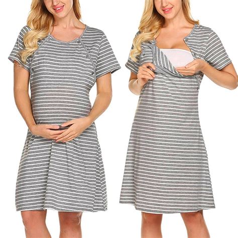 maternity nightwear women s maternity short sleeve casual striped nursing dresses for