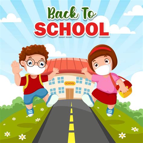 Happy Kids Go Back To School In New Normal 4985356 Vector Art At Vecteezy