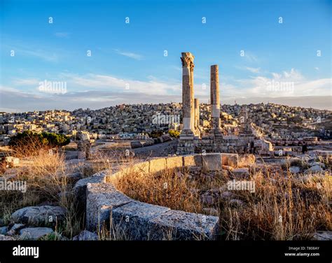 Temple Of Hercules Ruins At Sunset Amman Citadel Amman Governorate