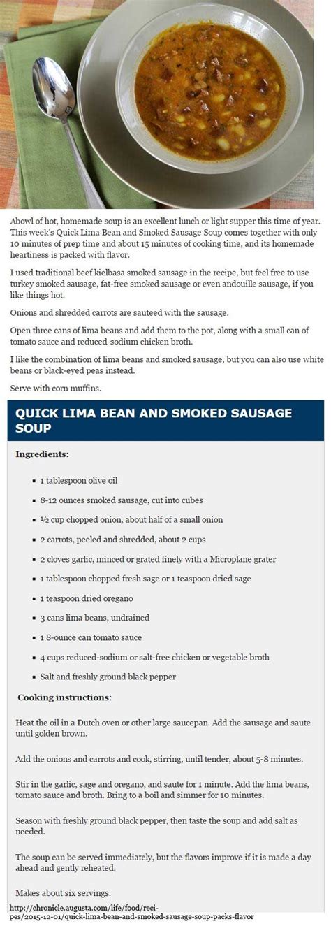 Quick Lima Bean And Smoked Sausage Soup By Karin Calloway