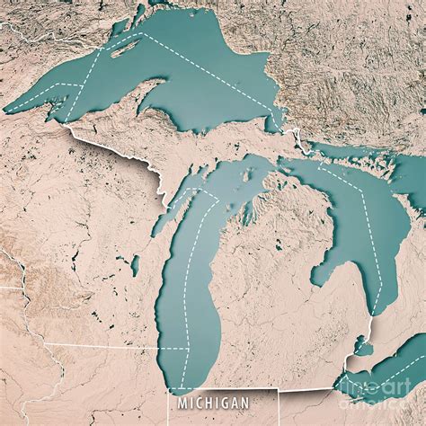 Michigan State Usa 3d Render Topographic Map Neutral Border Digital Art