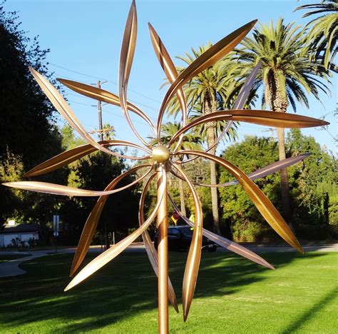 Copper Outdoor Windmills Large Kinetic Wind Sculpture Dual Side Wind