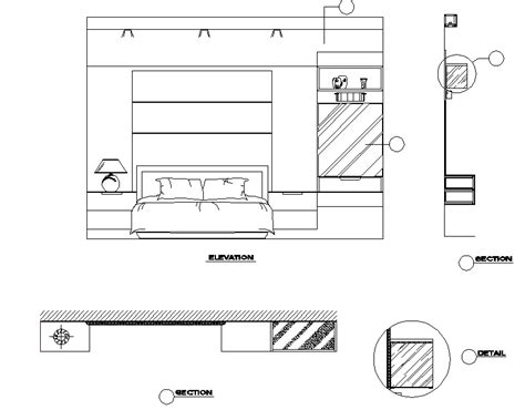 Bedroom Elevation And Section Dwg File Cadbull Master Bedroom Plans