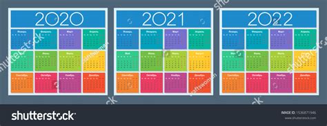 Colorful Calendar 2020 2021 2022 Years Stock Vector Royalty Free