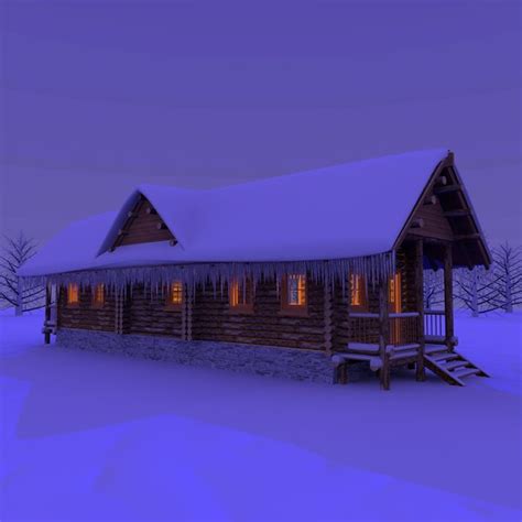 3ds Wooden Cabin Snow Night