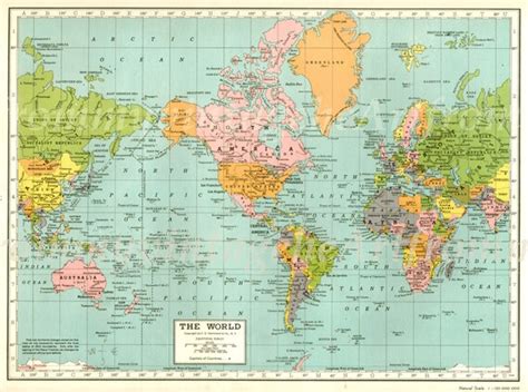 Vintage Map Of The WORLD Original
