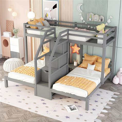 Aomboo Triple Bunk Bed Twin Over Full Bunk Beds Twin Over Twin Solid Wood Bunkbeds Frame With