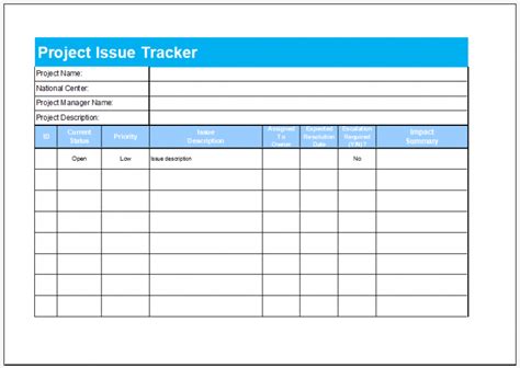Project Issue Log Template