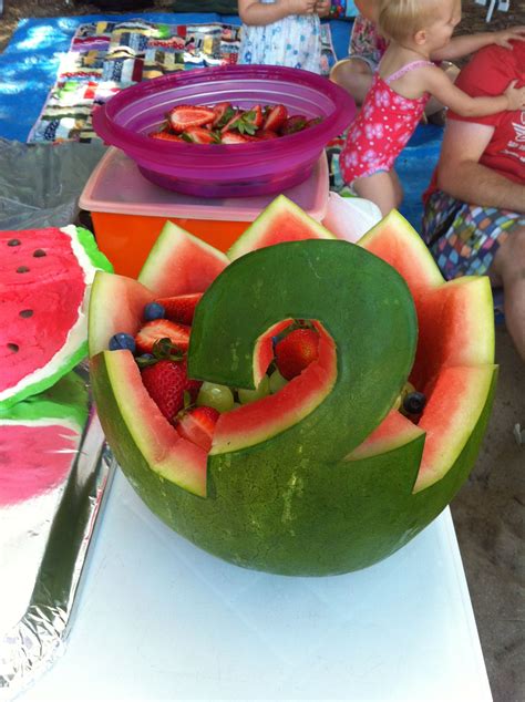 Lay the watermelon on a cutting board and trim both ends with a sharp (or serrated) knife. Hand carved watermelon fruit bowl - number 2! | Made it ...