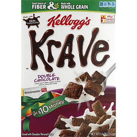 kellogg s krave breakfast cereal double chocolate good source of fiber 11 oz box cereal