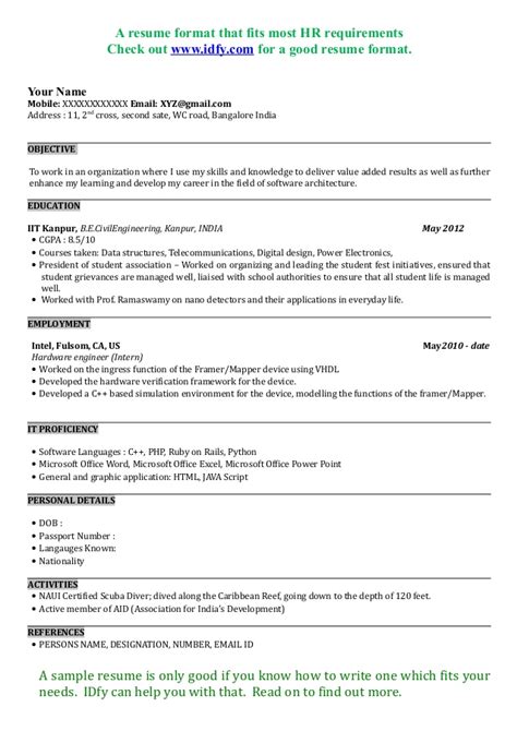resume format   ms word