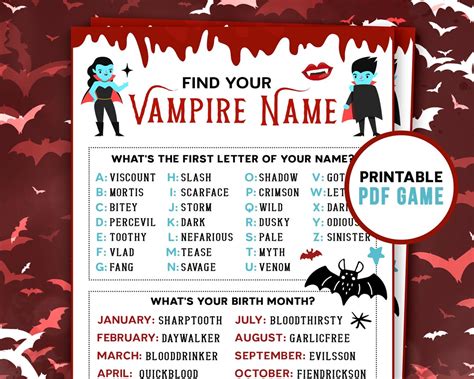 Whats Your Vampire Name Halloween Party Games Vampire Name Generator