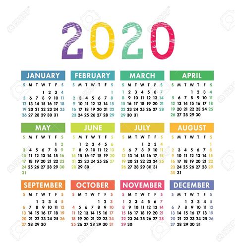 Calendar 2020 Year Vector Pocket Or Wall Calender Template Royalty