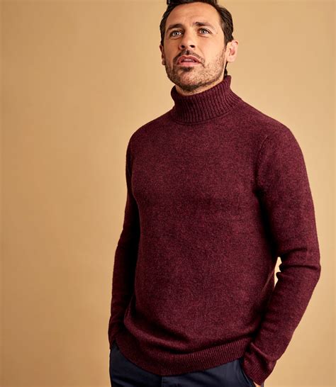 Berry Marl Mens Lambswool Polo Neck Jumper Woolovers Au