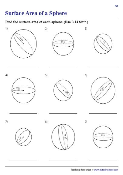 Surface Area Of Spheres Worksheets
