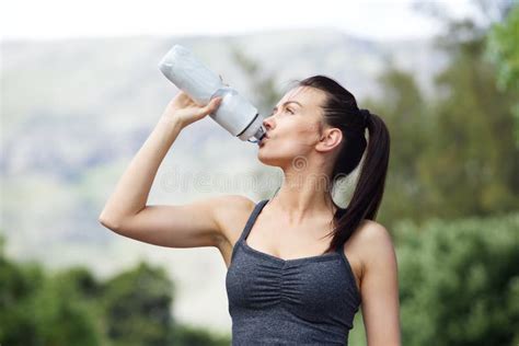 Fit Young Woman Drinking Water After Workout Stock Image Image Of