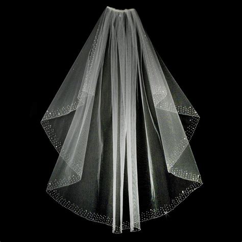 Fingertip Length Wedding Veil With Scattered Crystal And Pearl Edge