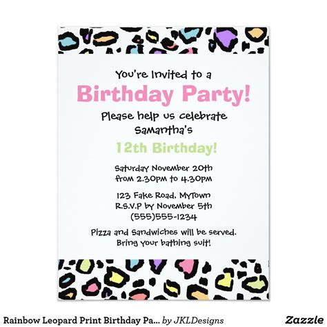 Rainbow Leopard Print Birthday Party Invitation Rainbow