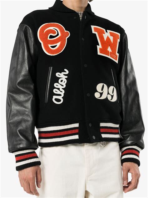 Off White Logo Appliqued Varsity Jacket Farfetch Varsity Jacket